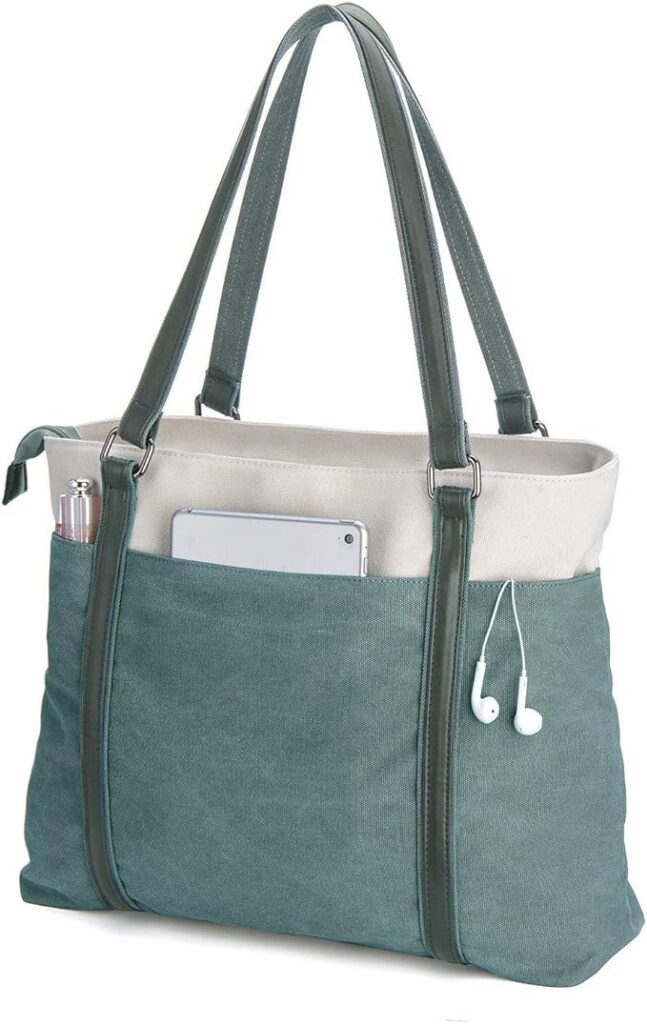 Bag Wizard laptop tote bag in green and cream
