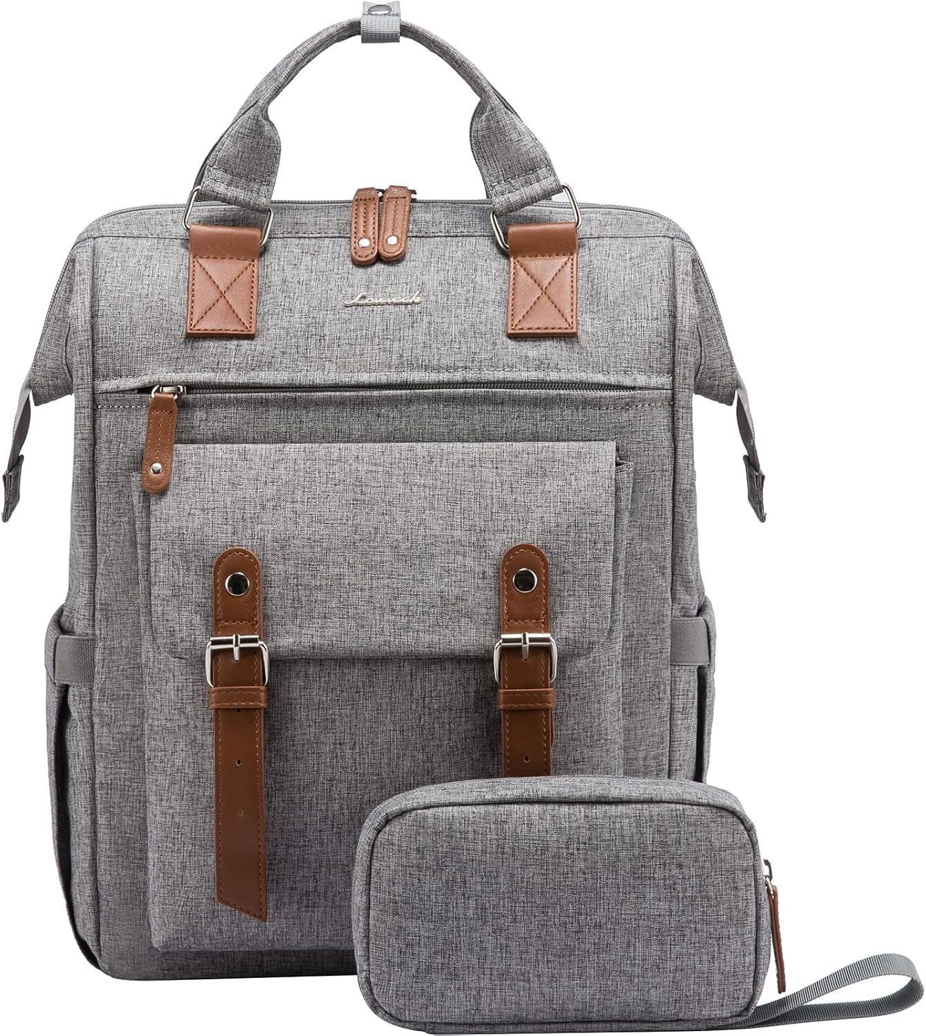 Lovevook Laptop Backpack in gray with brown leather accents
