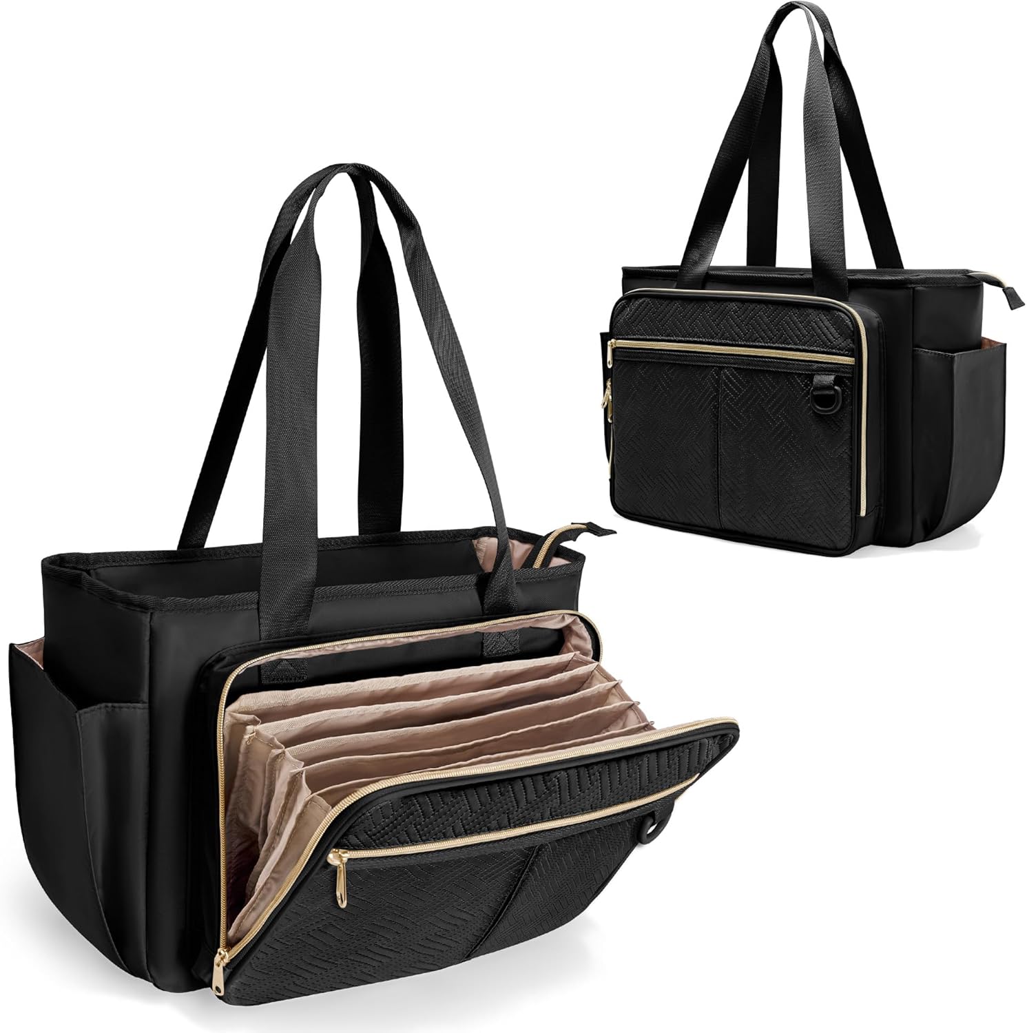 Provka Teacher Tote with Accordion File Pocket in black