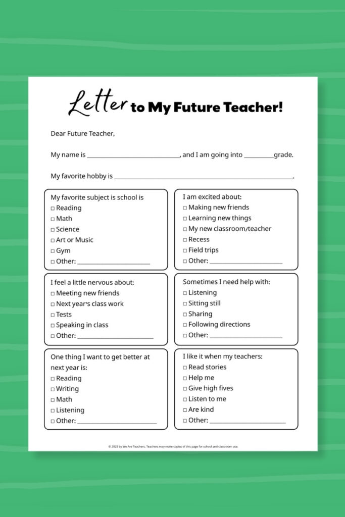 upper elementary school letter to my future teacher