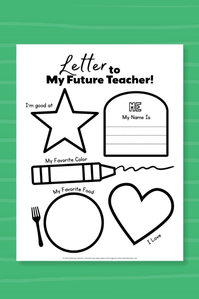 Pre-K and Elementary School Letter to My Future Teacher template