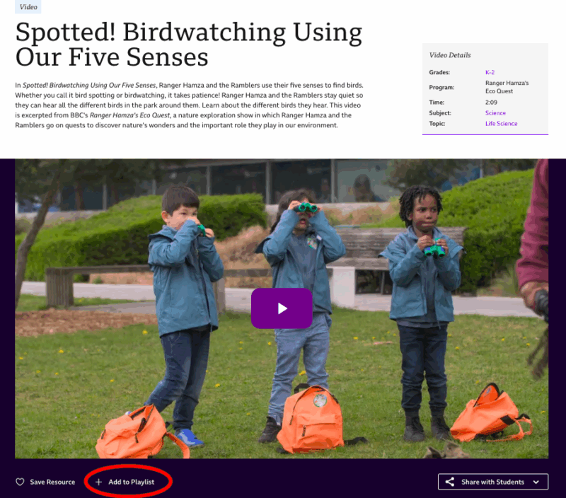 BBC Learning Hub Build a Video Playlist Example of BBC Learning Hub free classroom videos with lesson plans to add to playlists