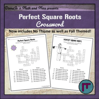 Perfect square roots crossword puzzle for middle schoolers.