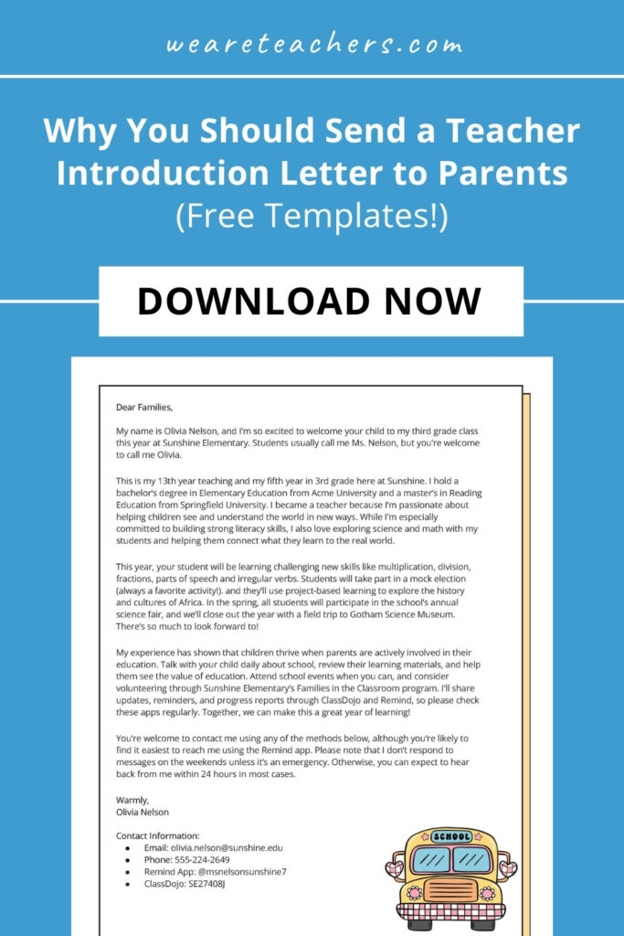 teacher introduction letter to parents