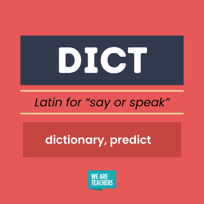 Greek and Latin Root Words DICT, Latin for say or speak