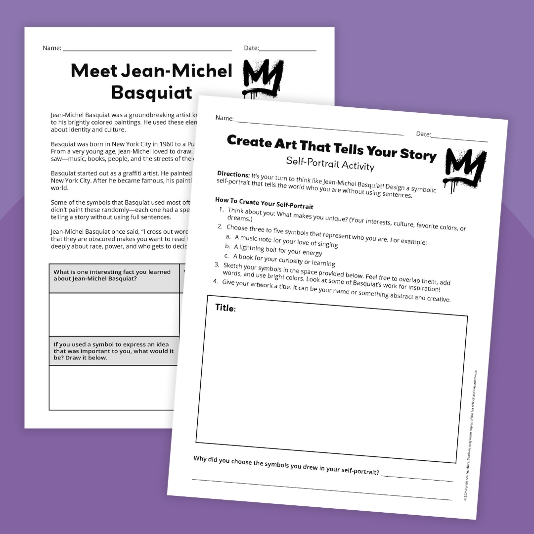 Jean-Michel Basquiat printables for kids with reading comprehension activities and art activity