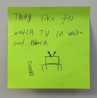 This Teacher Asked His Students What People In Their 40s Do For Fun, And We’re Dying (Maybe Literally) Student illustration on Post-It of what people in their 40s do for fun