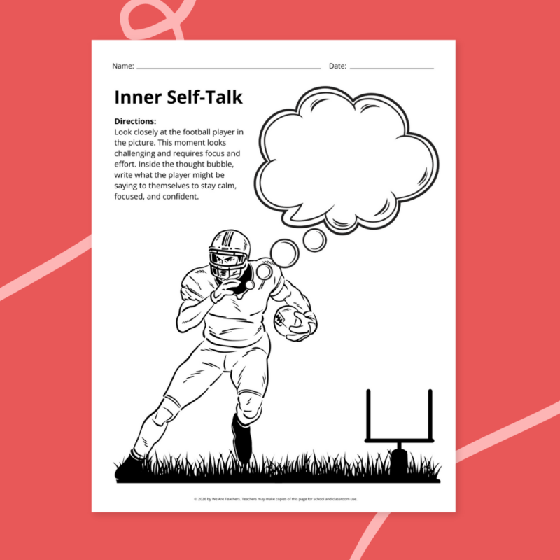 printable football worksheet examples in front of a red background