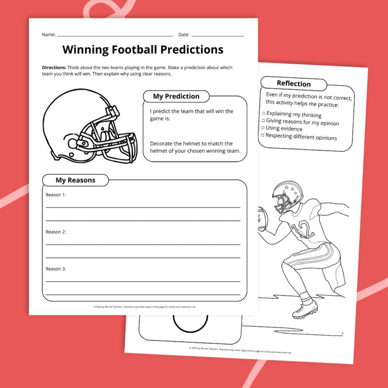 printable football worksheet examples in front of a red background