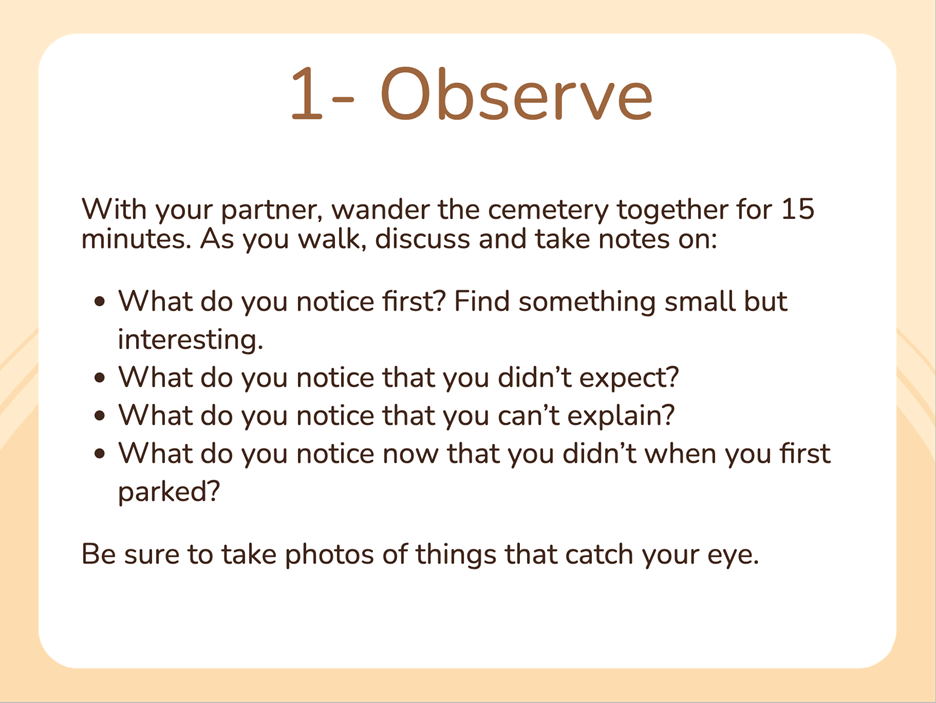 Figure 1: Example slide from my reimagined LOC Primary Source Analysis Tool for Cemetery-Based Education