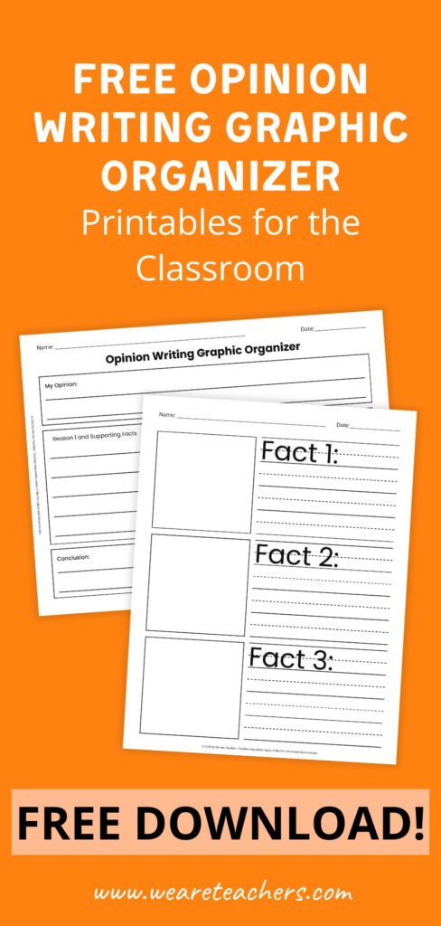 a Pinterest pin featuring opinion writing graphic organizer printables