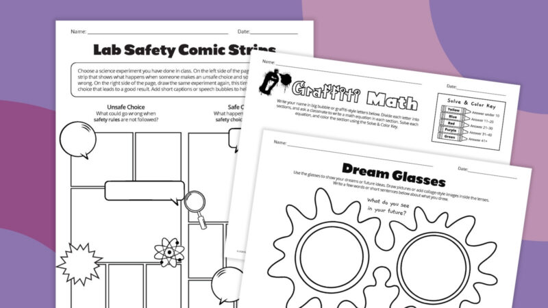 Creativity Worksheets examples of three creativity worksheets in a free elementary bundle