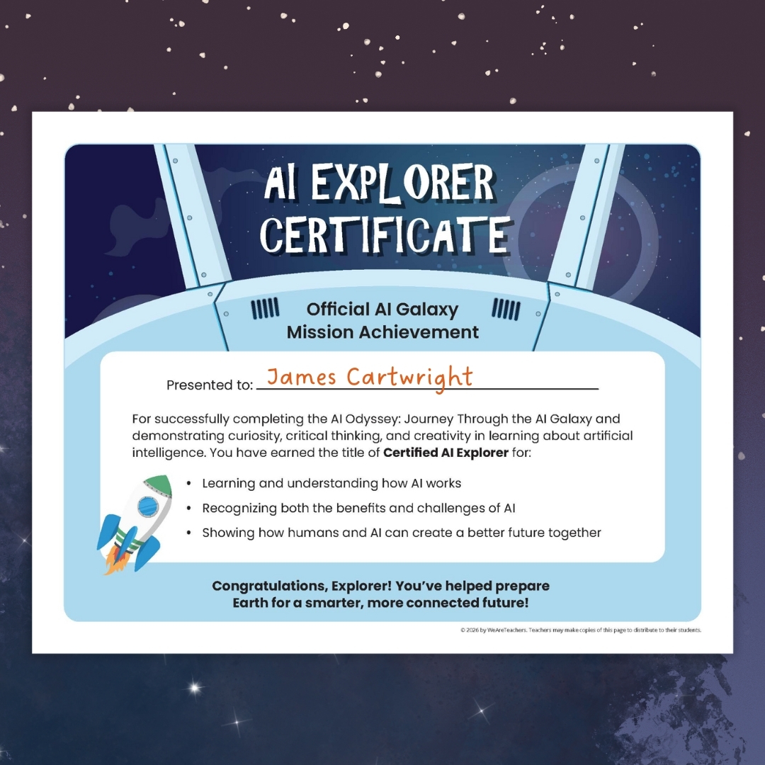Image of the AI Explorer Certificate from the Kids4Tech artificial intelligence game
