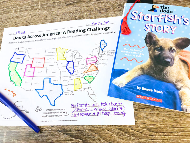 an image of a read across America map pintable with a book