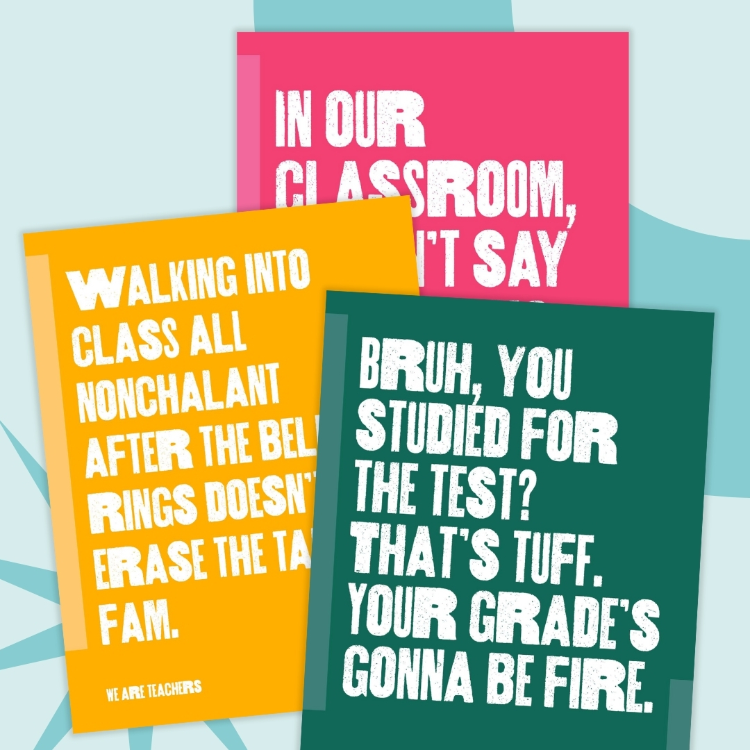 an image of 5 teen slang printable poster examples