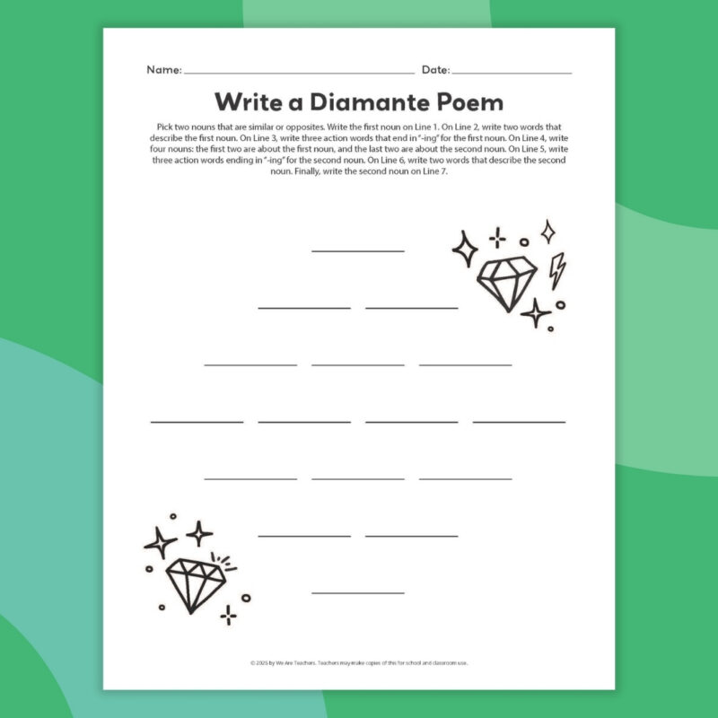 an image of an example diamante poem template printable