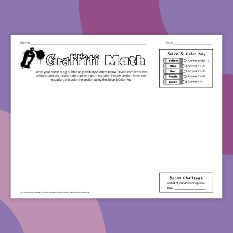 Creativity Worksheets an example of a creative worksheet called graffiti math