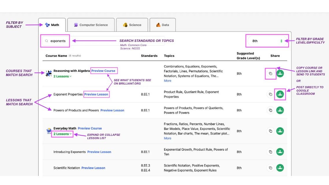 Brilliant lessons overview screenshot