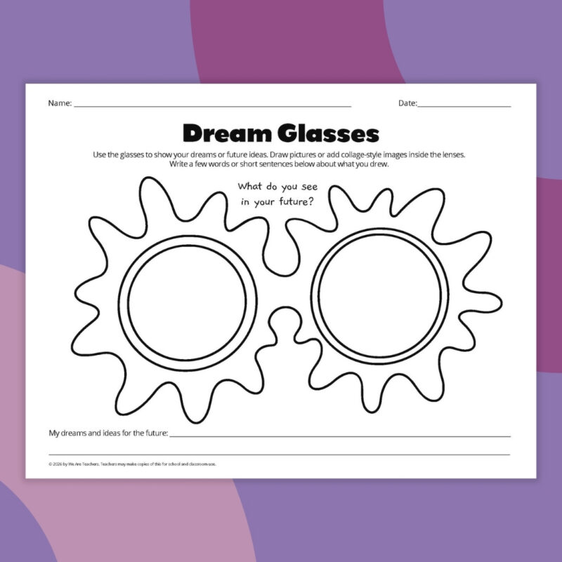 Creativity Worksheets an example of a creative worksheet called dream glasses