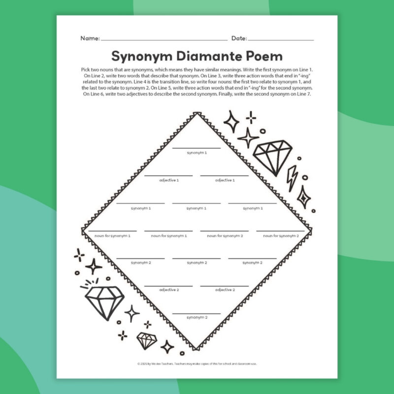 an image of an example diamante poem template printable