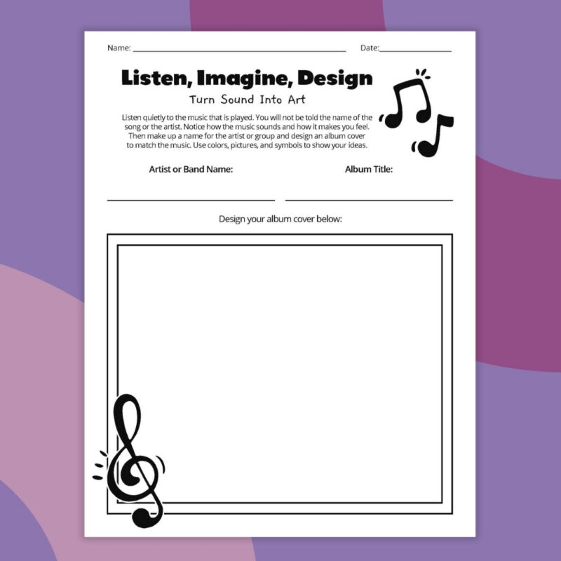 Creativity Worksheets an example of a creative worksheet called listen, imagine, design
