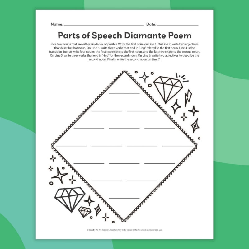 an image of an example diamante poem template printable