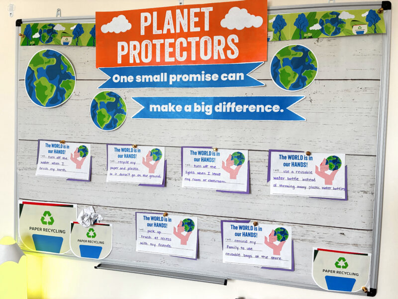 Spring Bulletin Boards an image of a spring bulletin board kit: planet protectors
