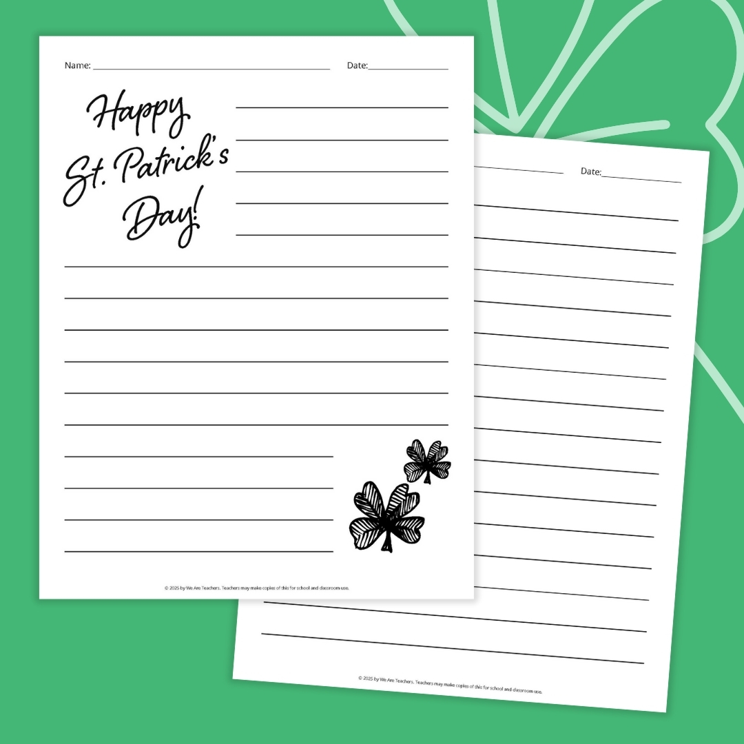 st patricks day writing pages with lines for writing 