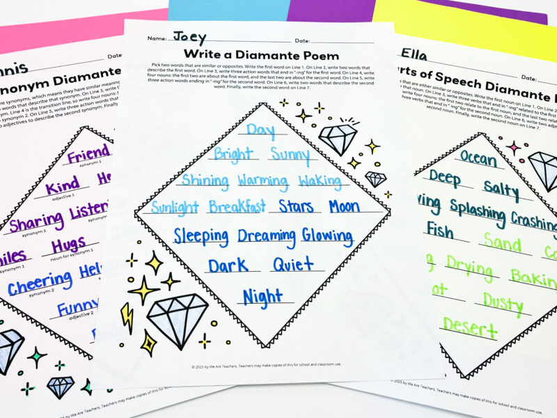 an image of three different completed diamante poem template printables