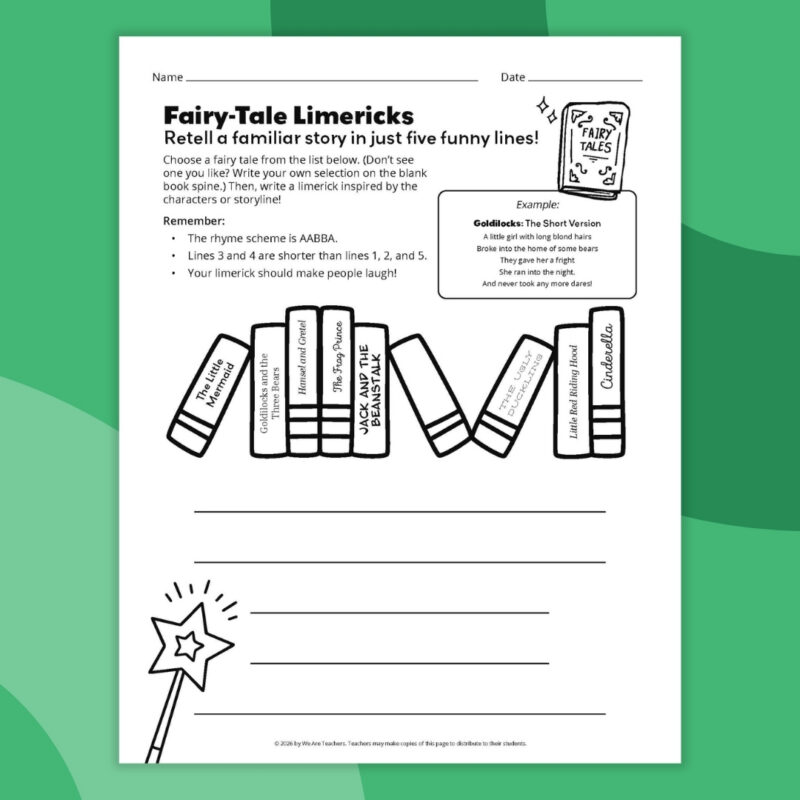 Limerick Fairy Tale Worksheet Printable limerick fairy tale worksheet