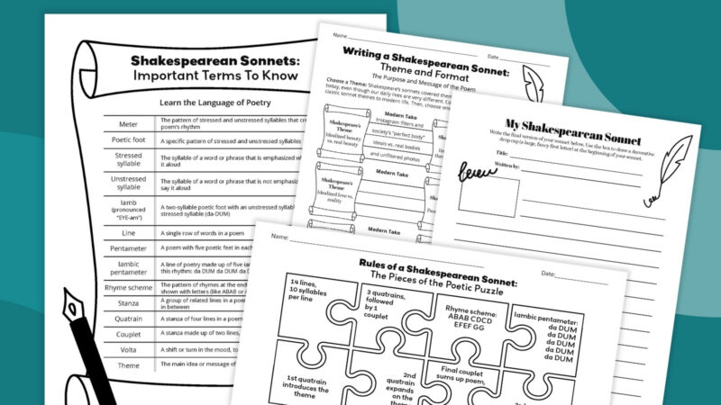 an example of four printable sonnet template worksheets