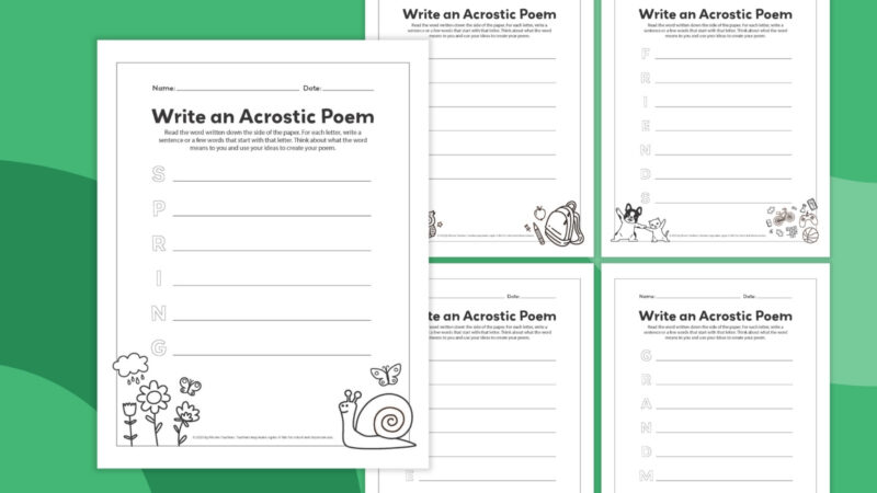 Acrostic Poem Template an image of four printable acrostic poem templates