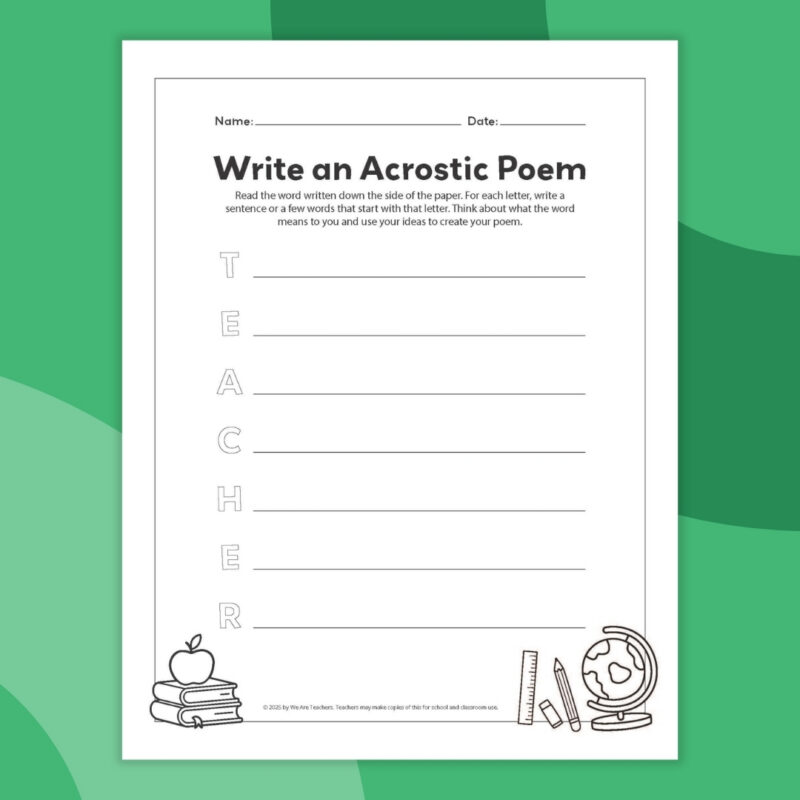 Acrostic Poem Template an image of one printable acrostic poem template