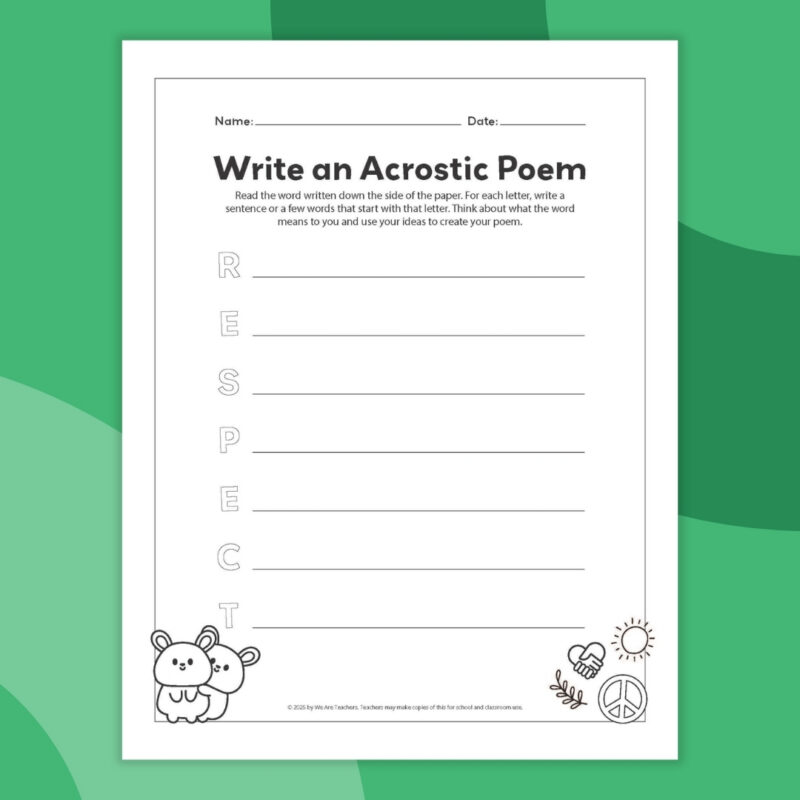 Acrostic Poem Template an image of one printable acrostic poem template
