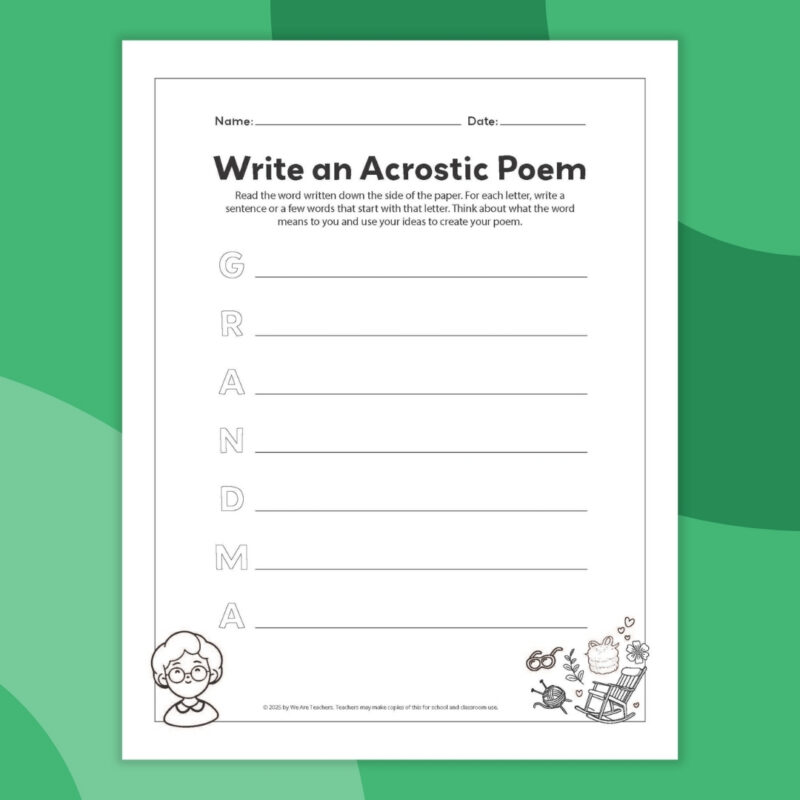 Acrostic Poem Template an image of one printable acrostic poem template