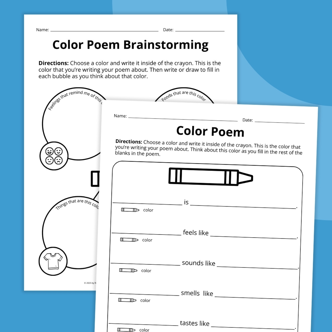 Color Poem Template color poem worksheets