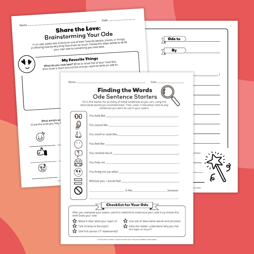 an image of three ode poem template printable worksheets