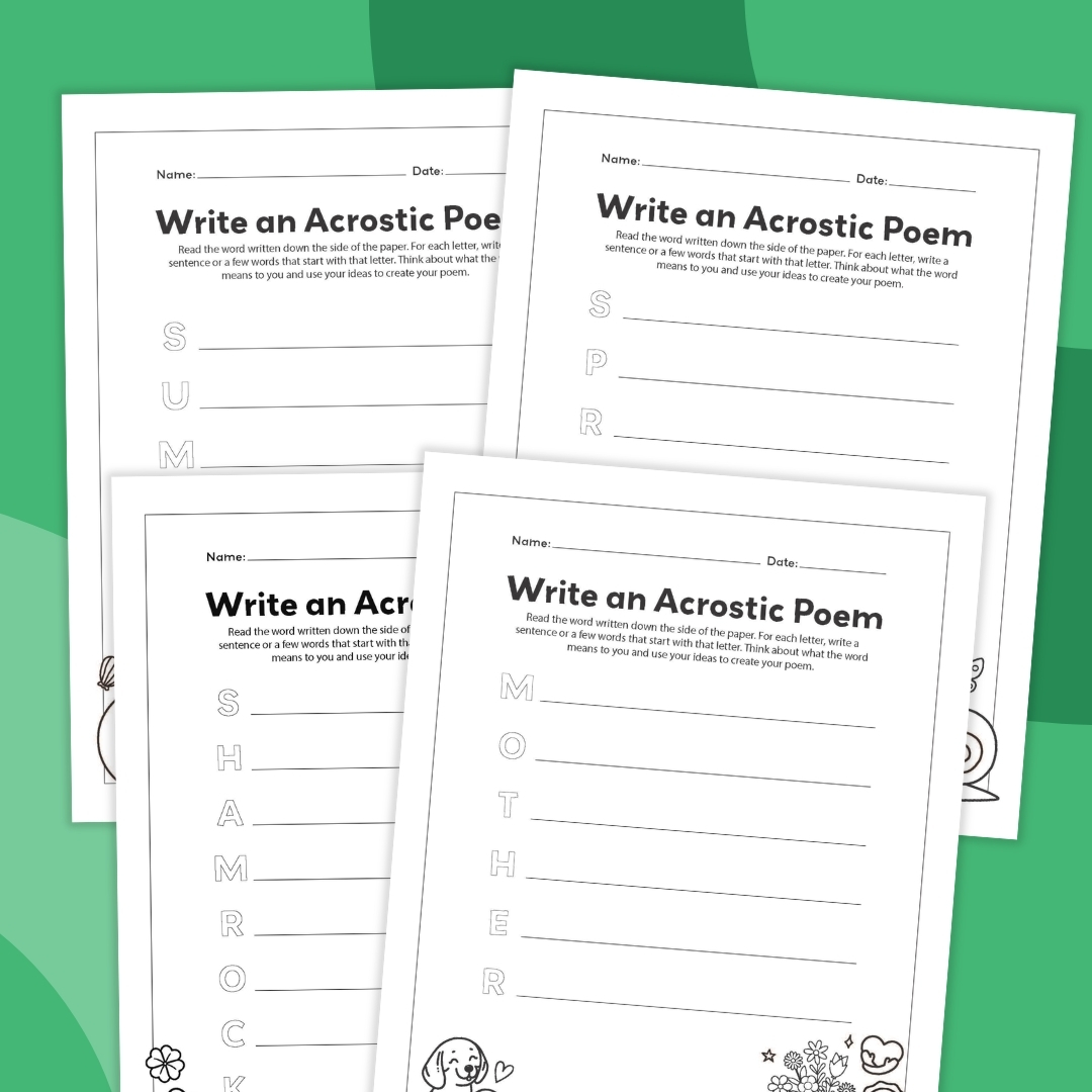 Acrostic Poem Template an image of four printable acrostic poem templates