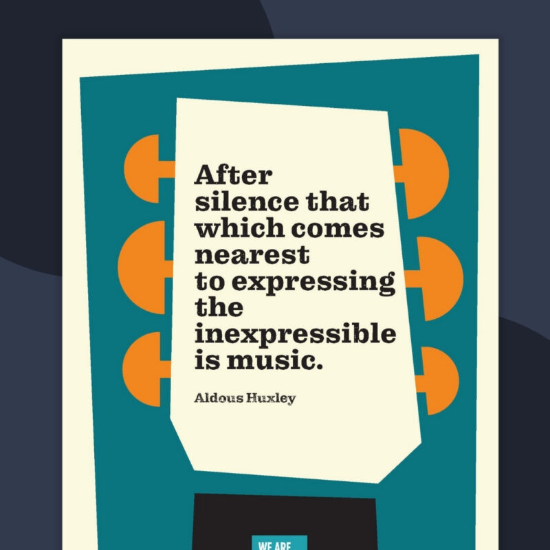 A colorful example of music quote posters in the shape of the end of a guitar