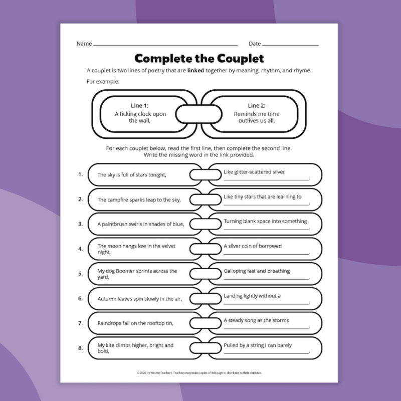 an image of a couplet poem template printable