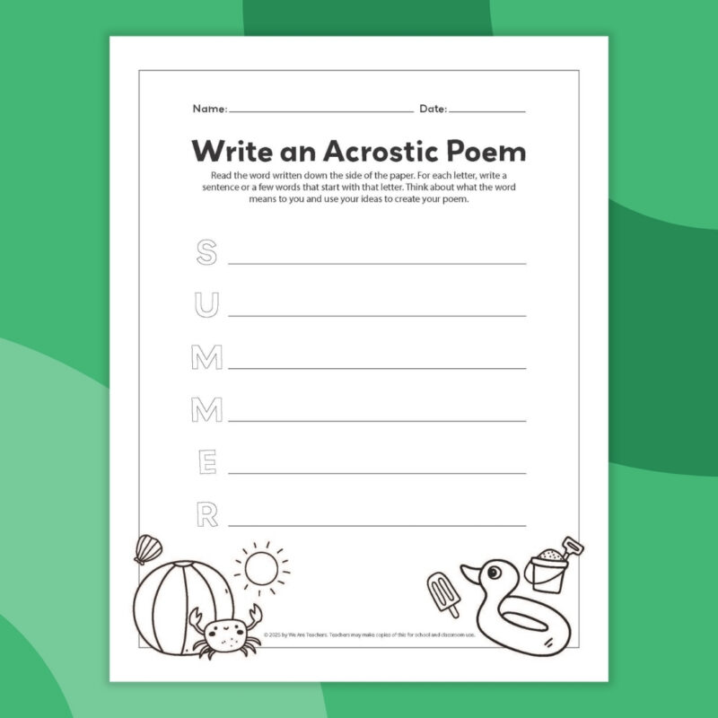 Acrostic Poem Template an image of one printable acrostic poem template