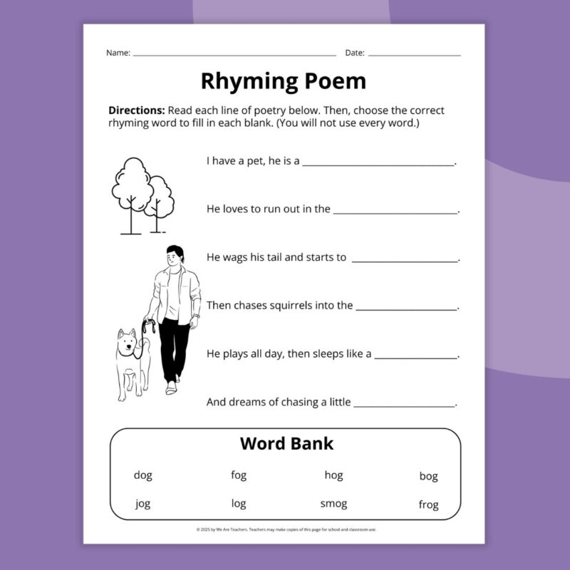 fill in the blank rhyming page 