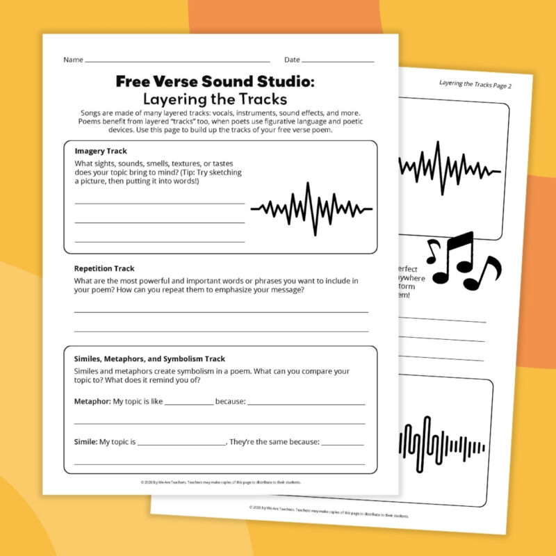 one page printable example from the free verse template bundle