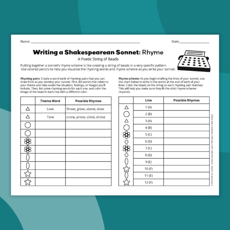 an example of one printable sonnet template worksheets