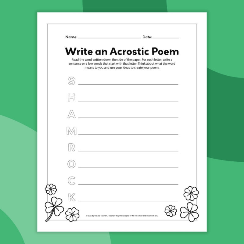 Acrostic Poem Template an image of one printable acrostic poem template