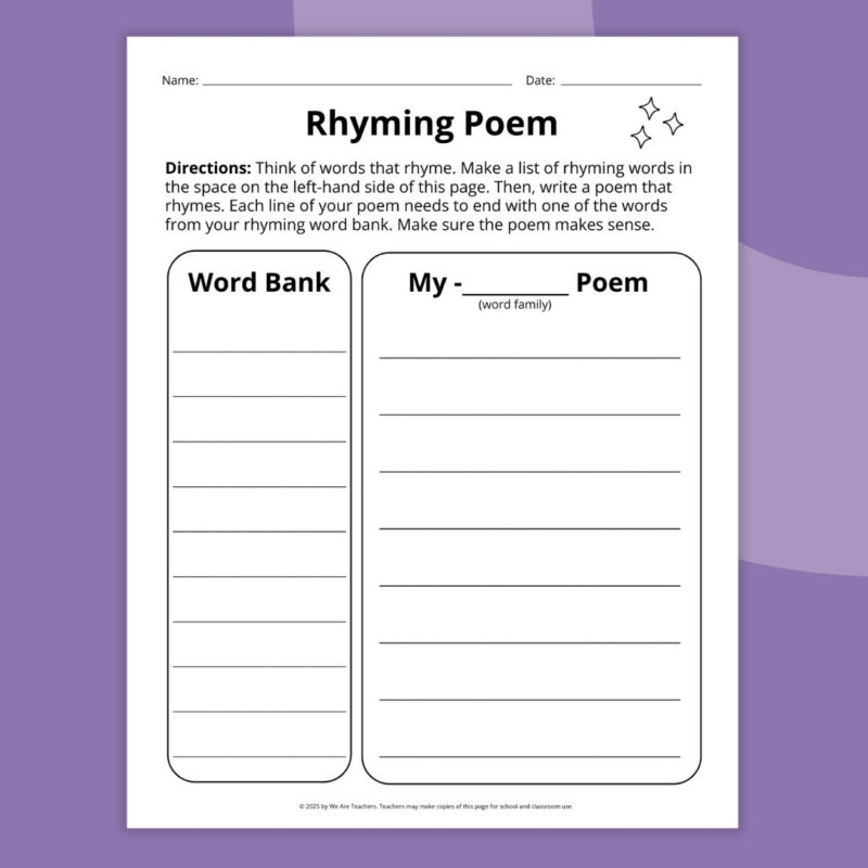 rhyming poem writing sheet 