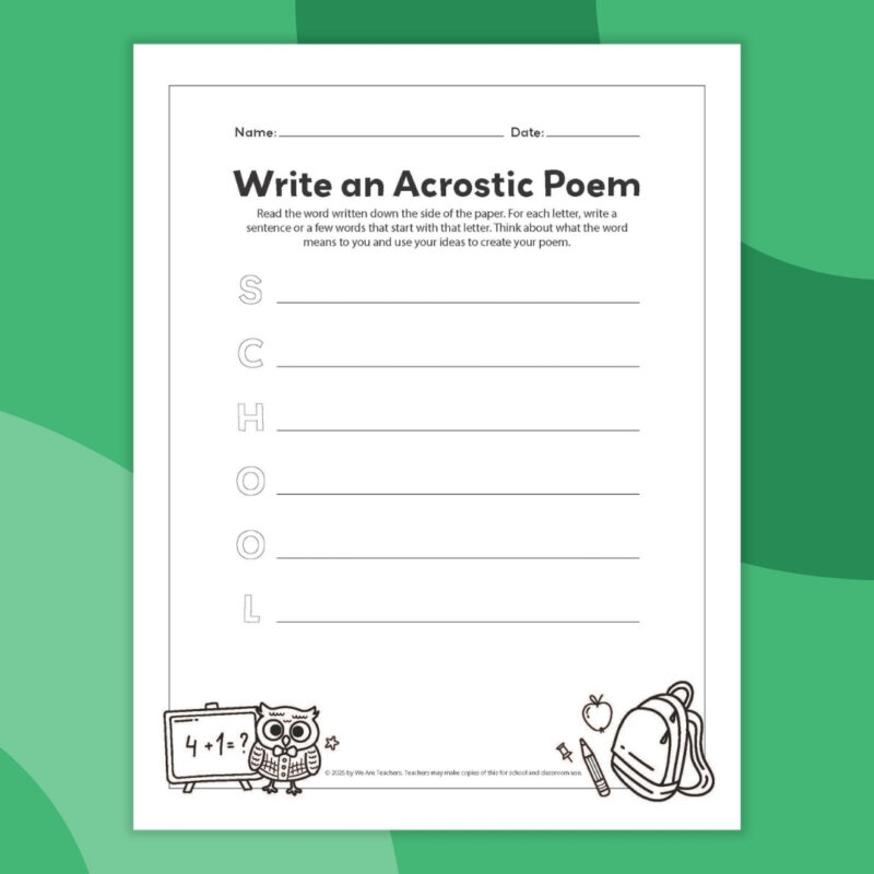 Acrostic Poem Template an image of one printable acrostic poem template