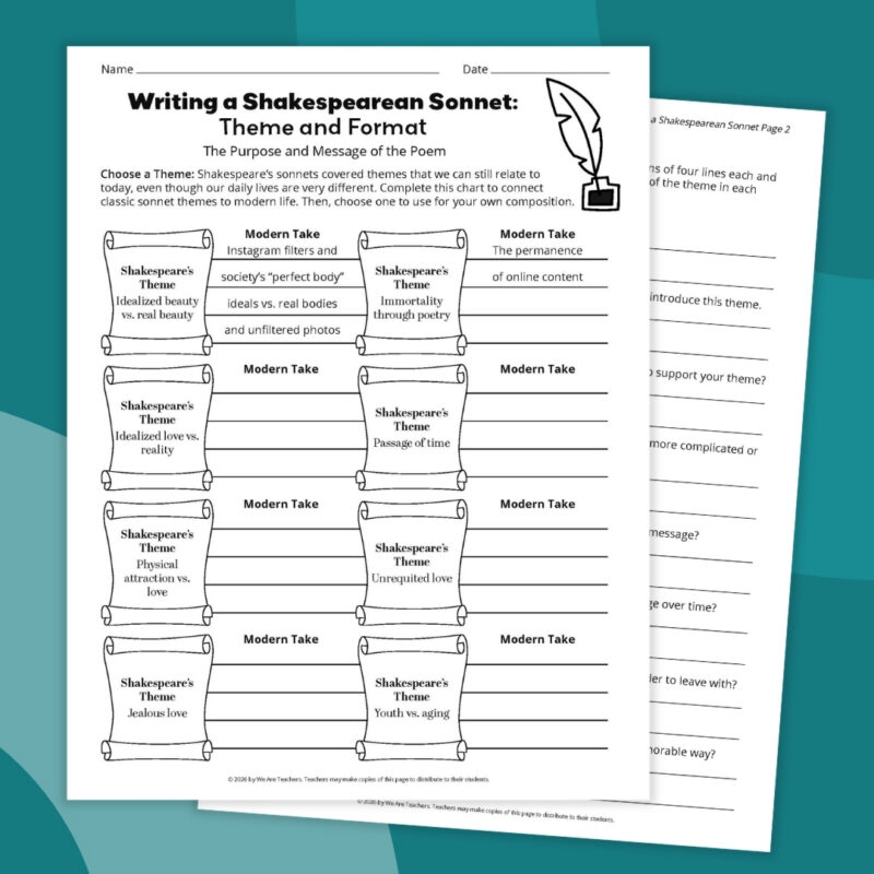 an example of one printable sonnet template worksheets