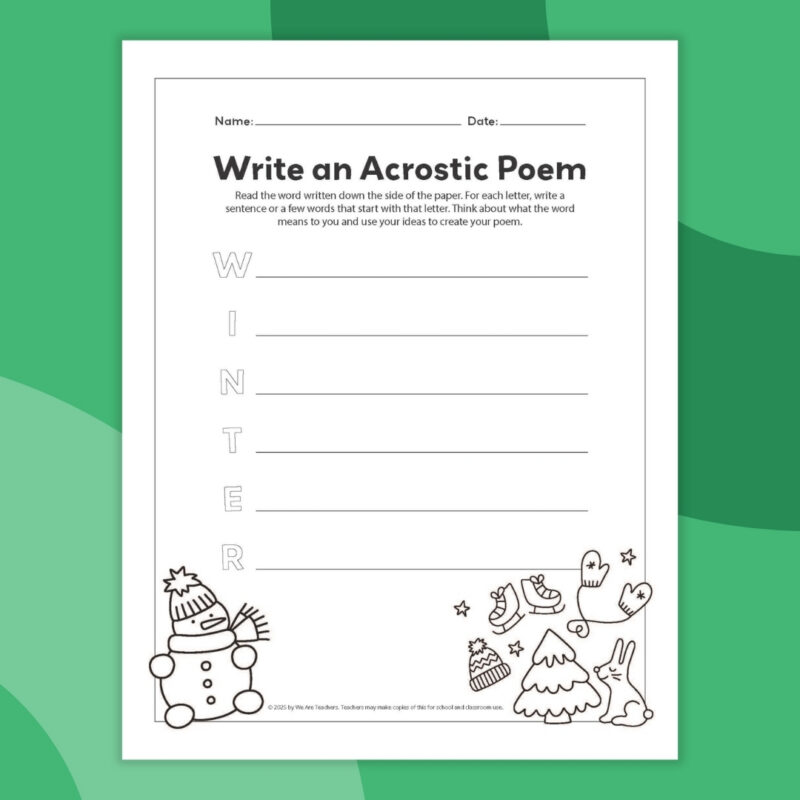 Acrostic Poem Template an image of one printable acrostic poem template