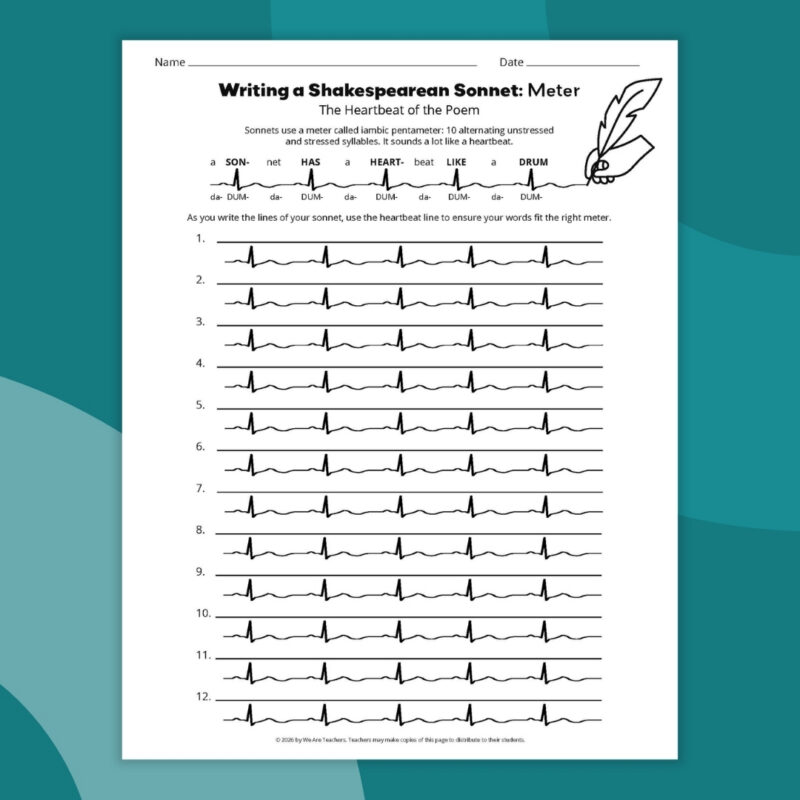 an example of one printable sonnet template worksheets